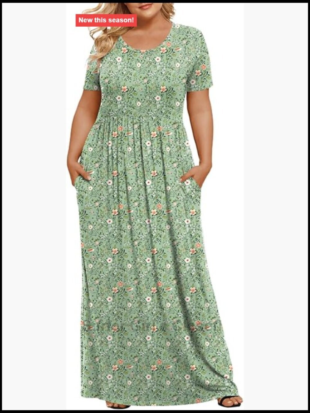 Plus Size Maxi Dress with Pockets Short Sleeve Casual Long Dress Stretchy Rayon